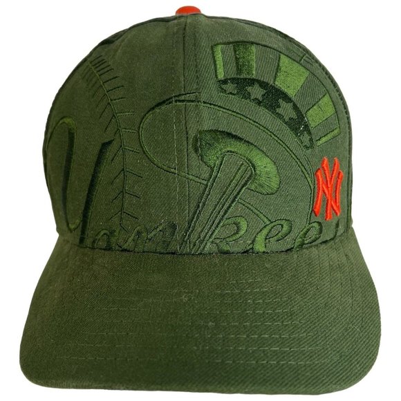 59FIFTY New York Yankees New Era Baseball Hat Fitted 7 1/2 Army Green Orange Log - Picture 2 of 8